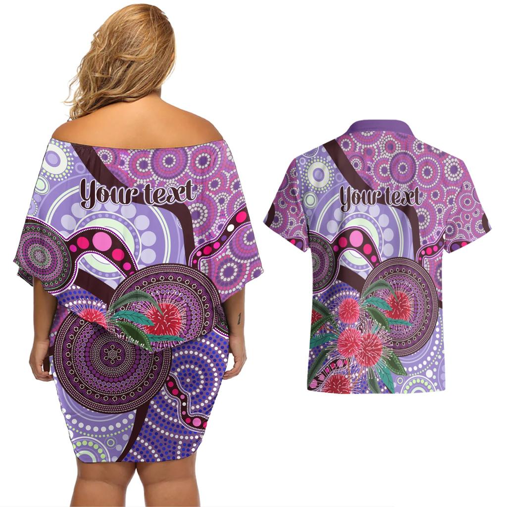 Personalised Australia NAIDOC 2024 Couples Matching Off Shoulder Short Dress and Hawaiian Shirt Keep the Fire Burning Hakea Flowers
