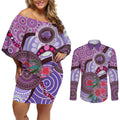 Personalised Australia NAIDOC 2024 Couples Matching Off Shoulder Short Dress and Long Sleeve Button Shirt Keep the Fire Burning Hakea Flowers