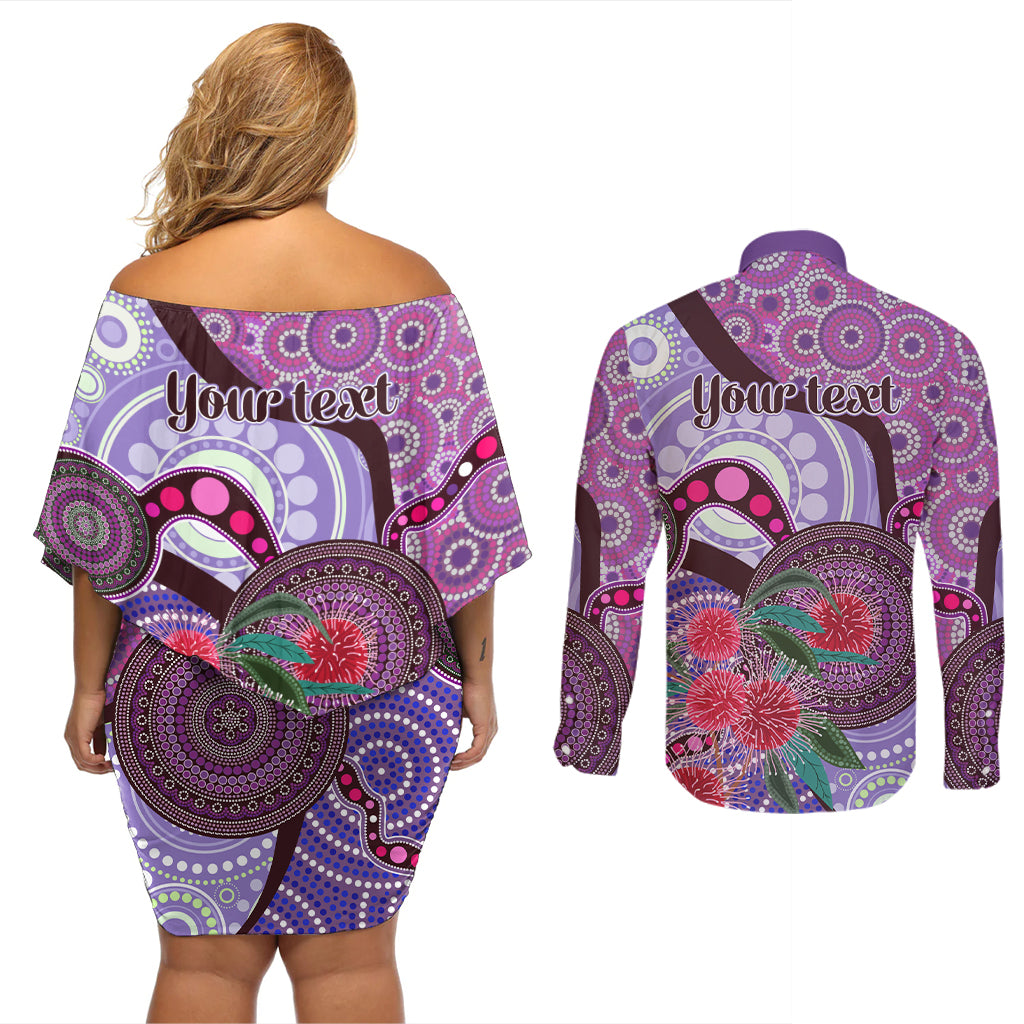 Personalised Australia NAIDOC 2024 Couples Matching Off Shoulder Short Dress and Long Sleeve Button Shirt Keep the Fire Burning Hakea Flowers