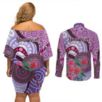Personalised Australia NAIDOC 2024 Couples Matching Off Shoulder Short Dress and Long Sleeve Button Shirt Keep the Fire Burning Hakea Flowers