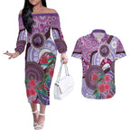Personalised Australia NAIDOC 2024 Couples Matching Off The Shoulder Long Sleeve Dress and Hawaiian Shirt Keep the Fire Burning Hakea Flowers