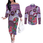 Personalised Australia NAIDOC 2024 Couples Matching Off The Shoulder Long Sleeve Dress and Long Sleeve Button Shirt Keep the Fire Burning Hakea Flowers