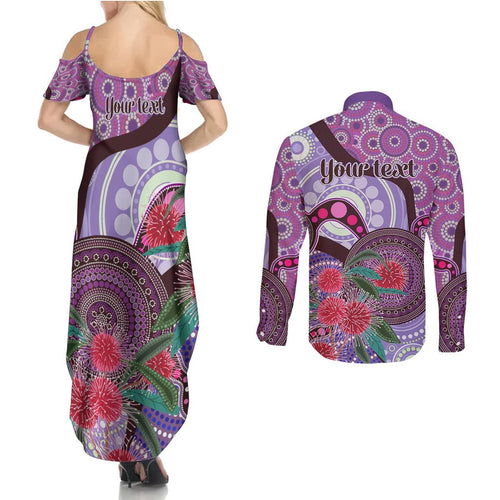 Personalised Australia NAIDOC 2024 Couples Matching Summer Maxi Dress and Long Sleeve Button Shirt Keep the Fire Burning Hakea Flowers