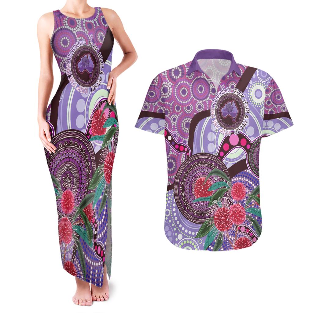 Personalised Australia NAIDOC 2024 Couples Matching Tank Maxi Dress and Hawaiian Shirt Keep the Fire Burning Hakea Flowers