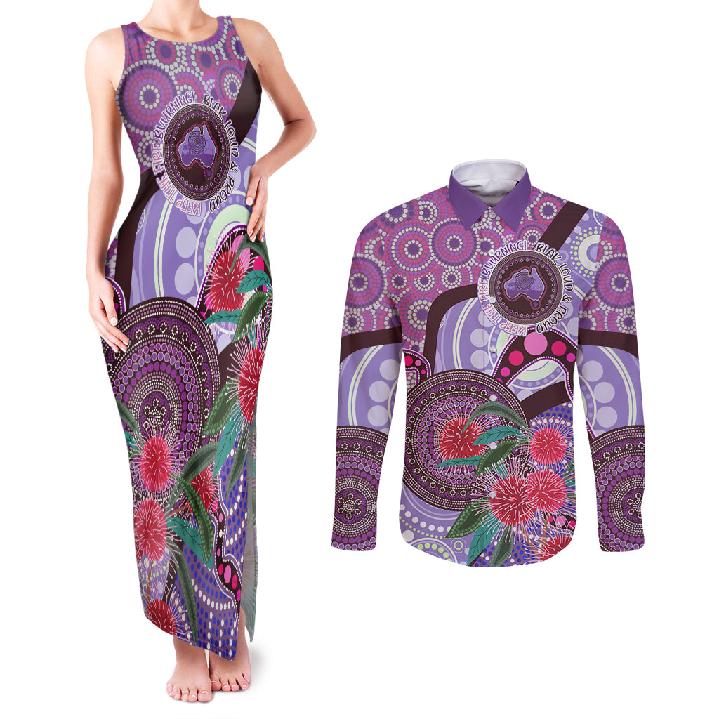 Personalised Australia NAIDOC 2024 Couples Matching Tank Maxi Dress and Long Sleeve Button Shirt Keep the Fire Burning Hakea Flowers