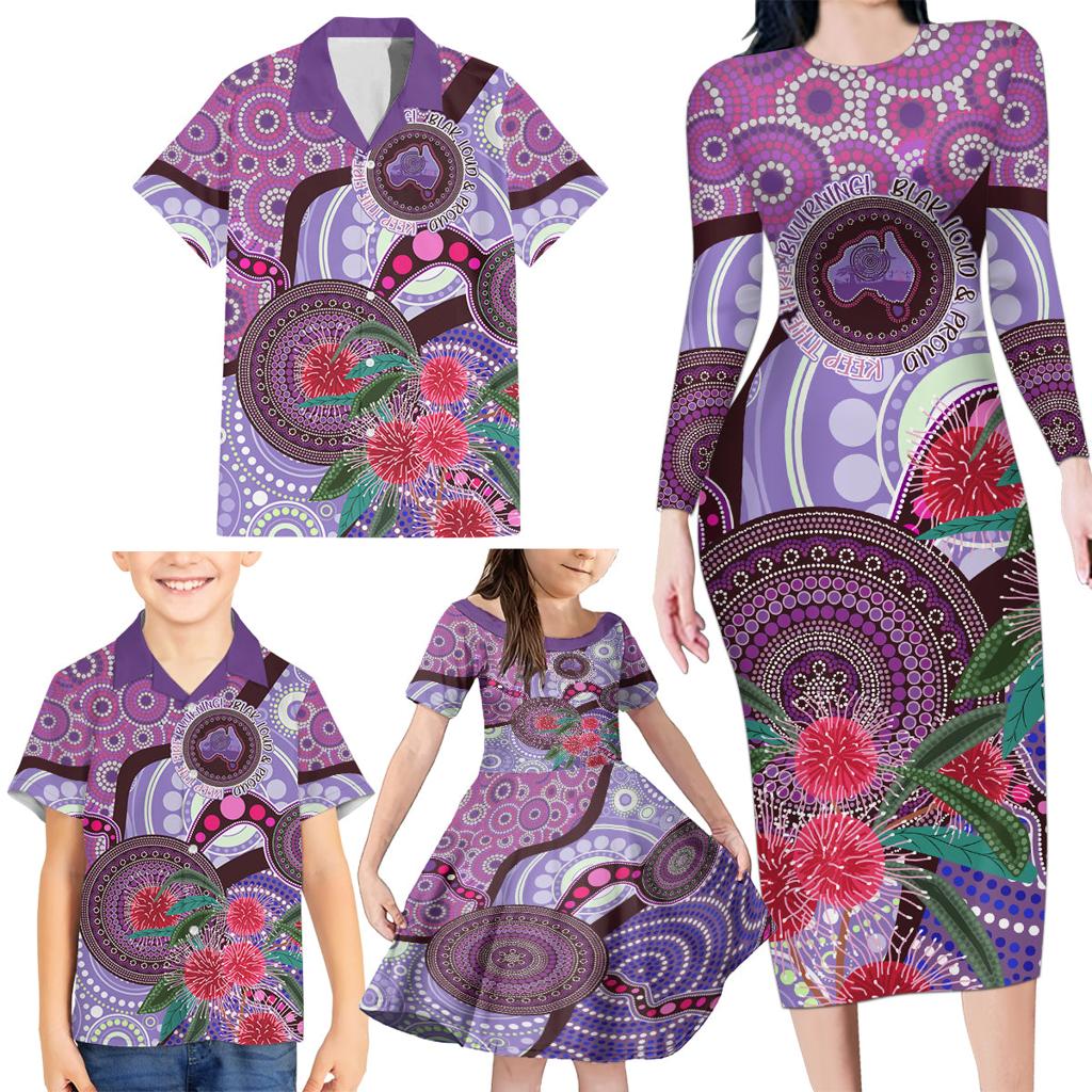 Personalised Australia NAIDOC 2024 Family Matching Long Sleeve Bodycon Dress and Hawaiian Shirt Keep the Fire Burning Hakea Flowers