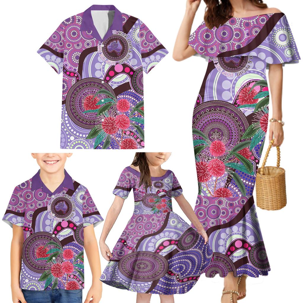 Personalised Australia NAIDOC 2024 Family Matching Mermaid Dress and Hawaiian Shirt Keep the Fire Burning Hakea Flowers