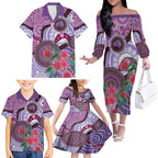 Personalised Australia NAIDOC 2024 Family Matching Off Shoulder Long Sleeve Dress and Hawaiian Shirt Keep the Fire Burning Hakea Flowers