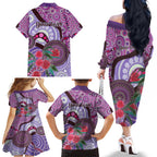 Personalised Australia NAIDOC 2024 Family Matching Off Shoulder Long Sleeve Dress and Hawaiian Shirt Keep the Fire Burning Hakea Flowers