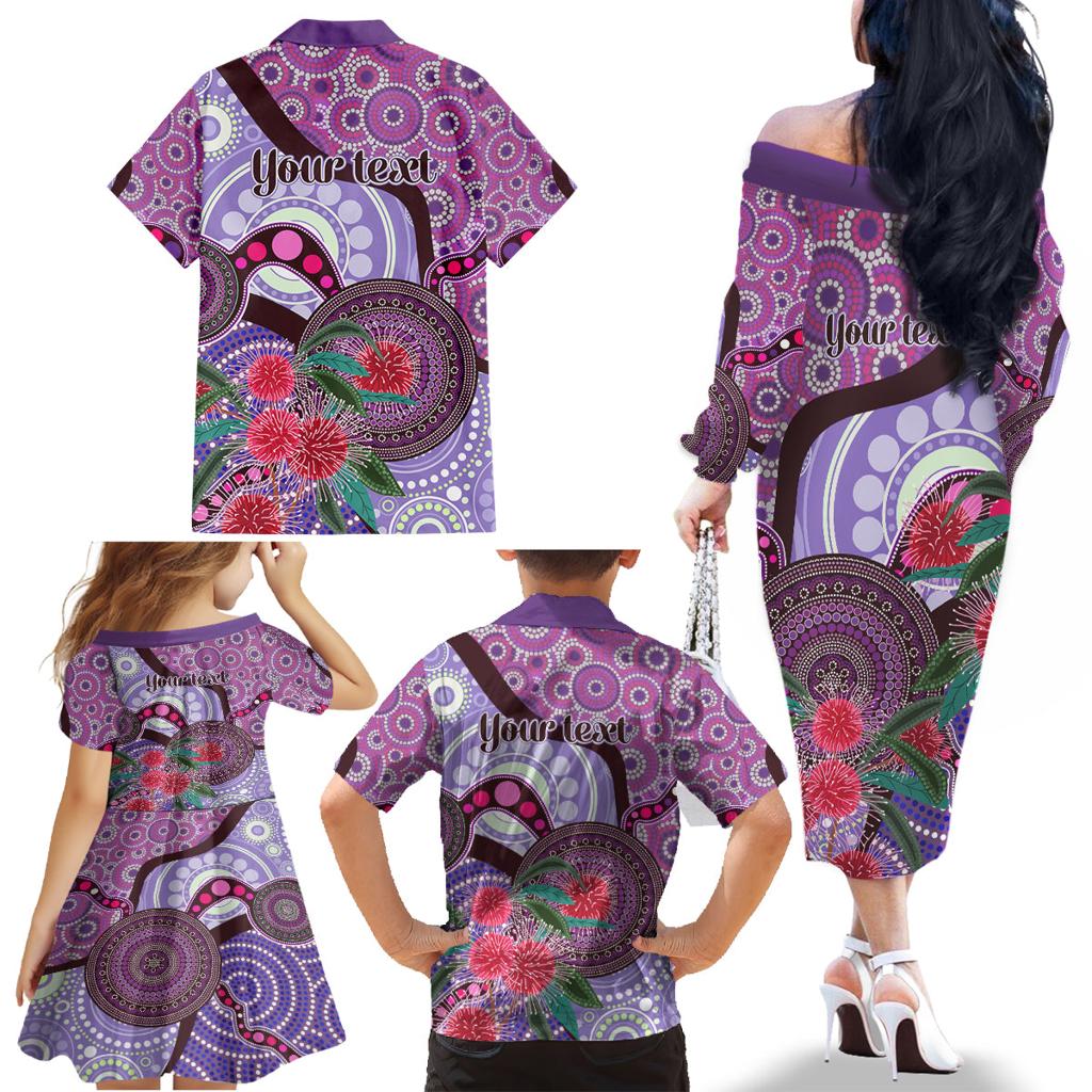Personalised Australia NAIDOC 2024 Family Matching Off Shoulder Long Sleeve Dress and Hawaiian Shirt Keep the Fire Burning Hakea Flowers