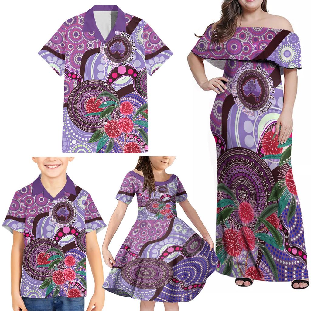Personalised Australia NAIDOC 2024 Family Matching Off Shoulder Maxi Dress and Hawaiian Shirt Keep the Fire Burning Hakea Flowers