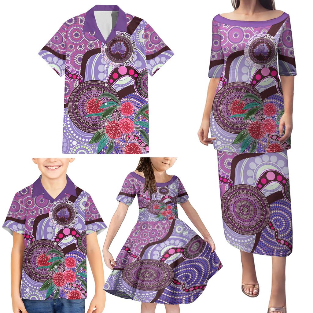Personalised Australia NAIDOC 2024 Family Matching Puletasi and Hawaiian Shirt Keep the Fire Burning Hakea Flowers
