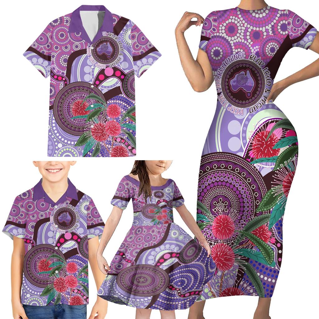 Personalised Australia NAIDOC 2024 Family Matching Short Sleeve Bodycon Dress and Hawaiian Shirt Keep the Fire Burning Hakea Flowers