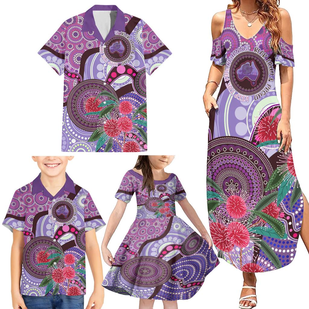 Personalised Australia NAIDOC 2024 Family Matching Summer Maxi Dress and Hawaiian Shirt Keep the Fire Burning Hakea Flowers