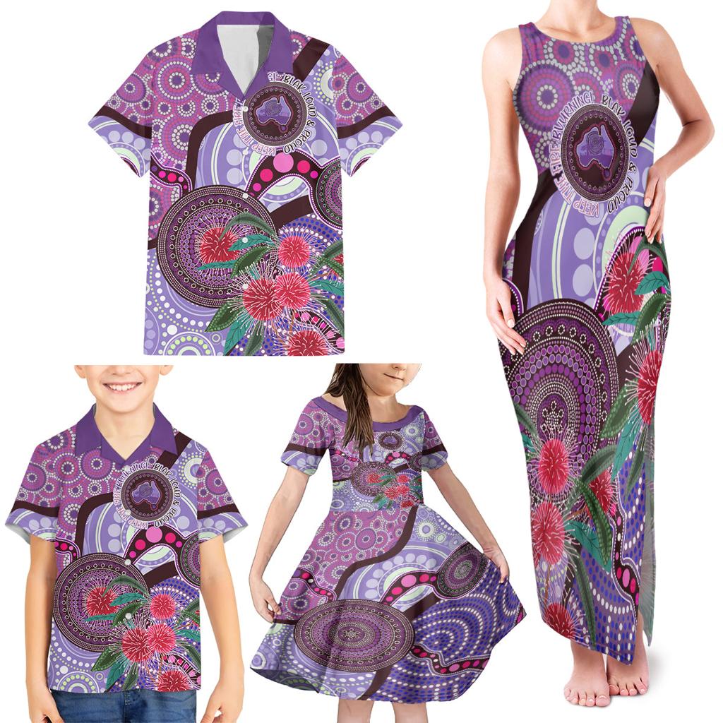 Personalised Australia NAIDOC 2024 Family Matching Tank Maxi Dress and Hawaiian Shirt Keep the Fire Burning Hakea Flowers