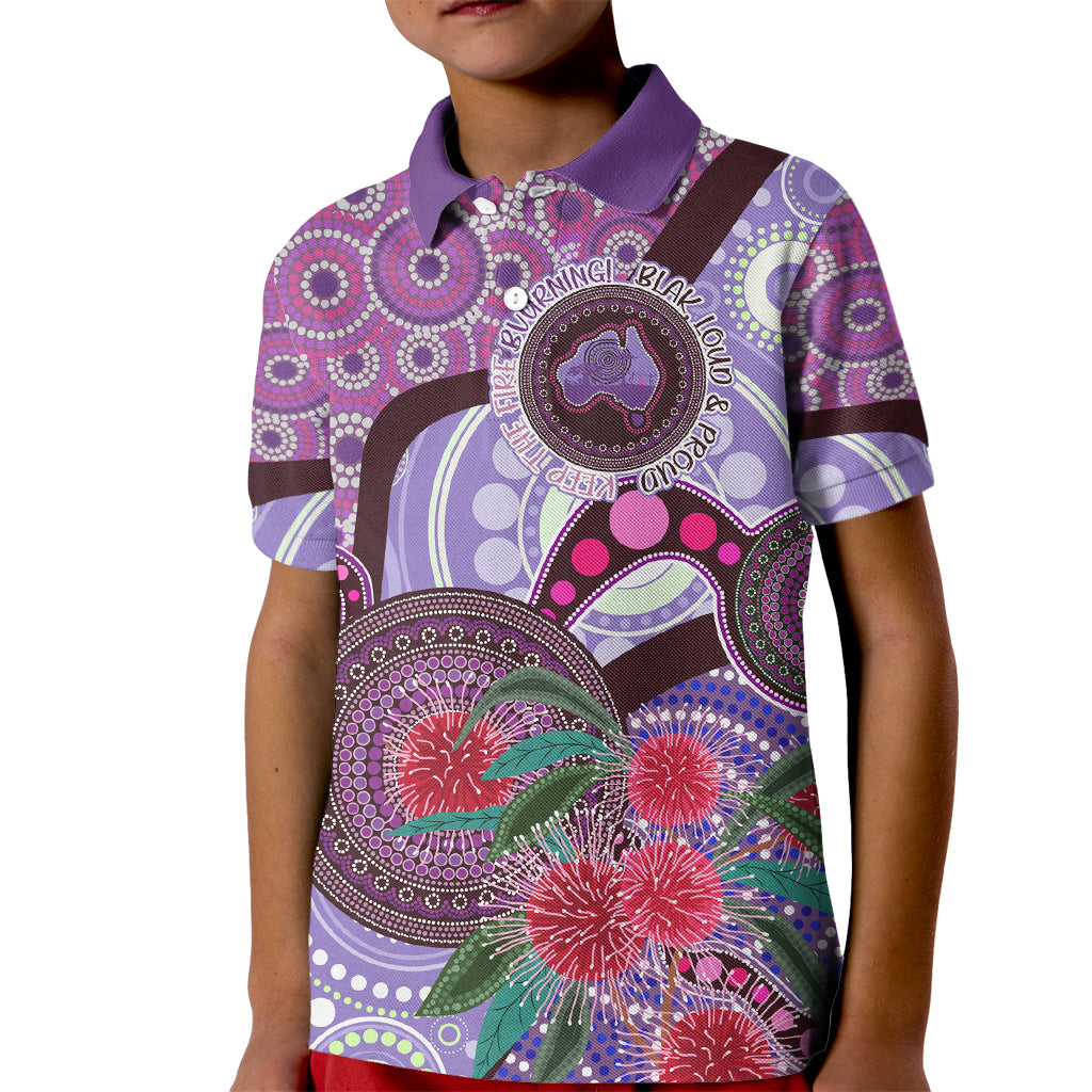 Personalised Australia NAIDOC 2024 Kid Polo Shirt Keep the Fire Burning Hakea Flowers