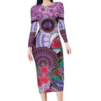 Personalised Australia NAIDOC 2024 Long Sleeve Bodycon Dress Keep the Fire Burning Hakea Flowers