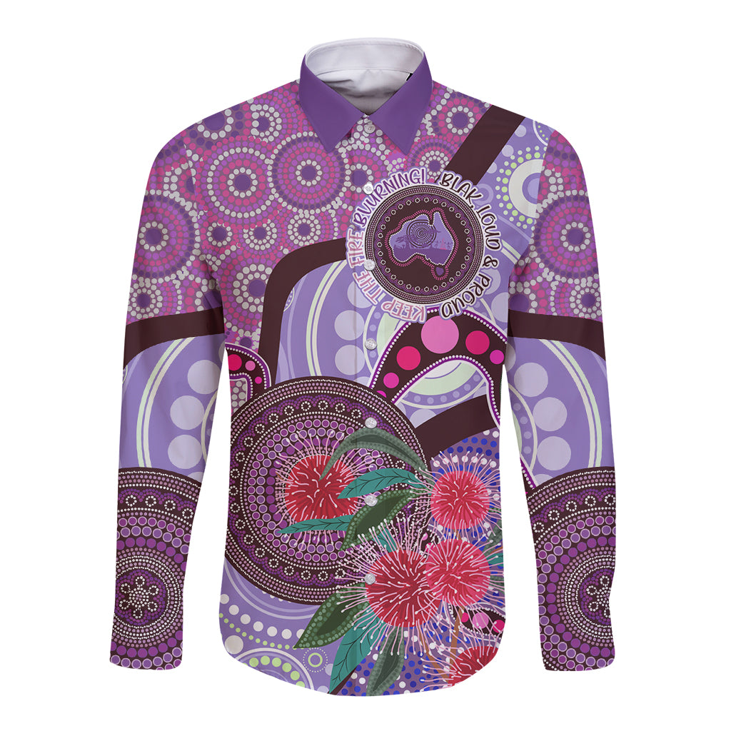 Personalised Australia NAIDOC 2024 Long Sleeve Button Shirt Keep the Fire Burning Hakea Flowers