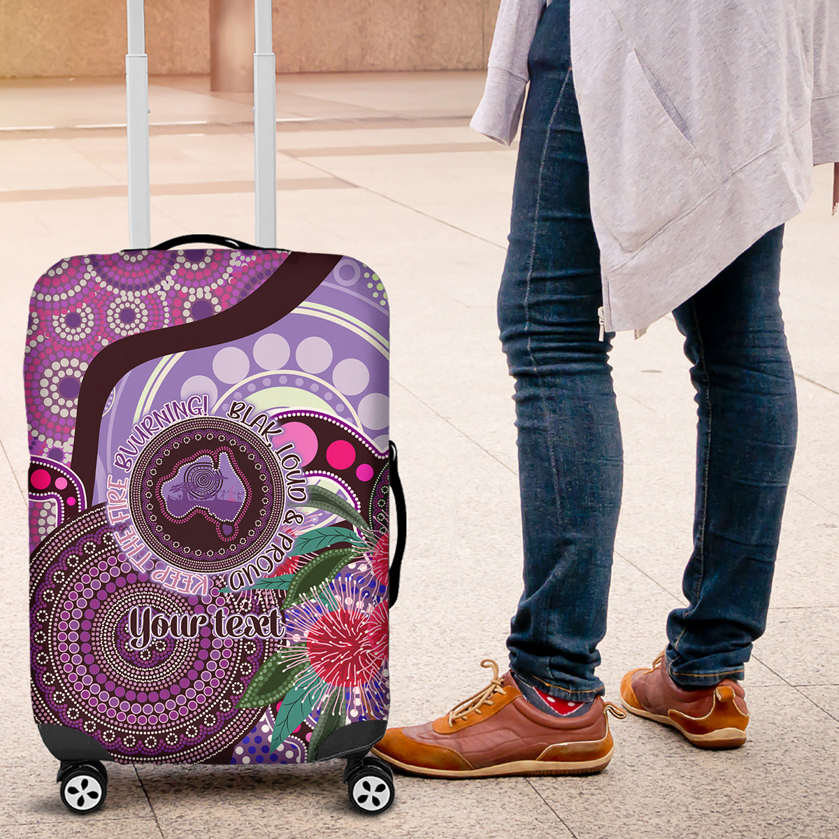 Personalised Australia NAIDOC 2024 Luggage Cover Keep the Fire Burning Hakea Flowers