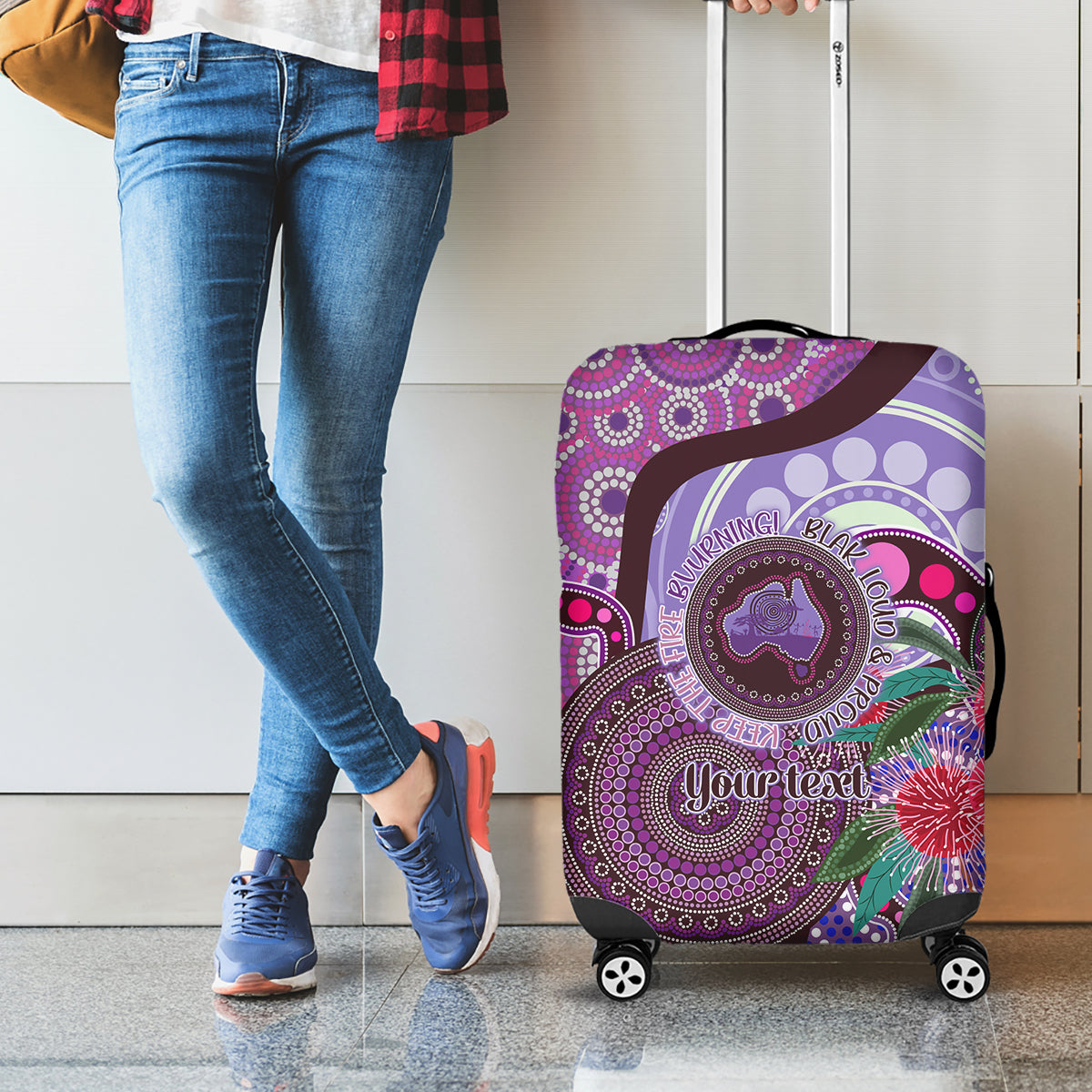 Personalised Australia NAIDOC 2024 Luggage Cover Keep the Fire Burning Hakea Flowers