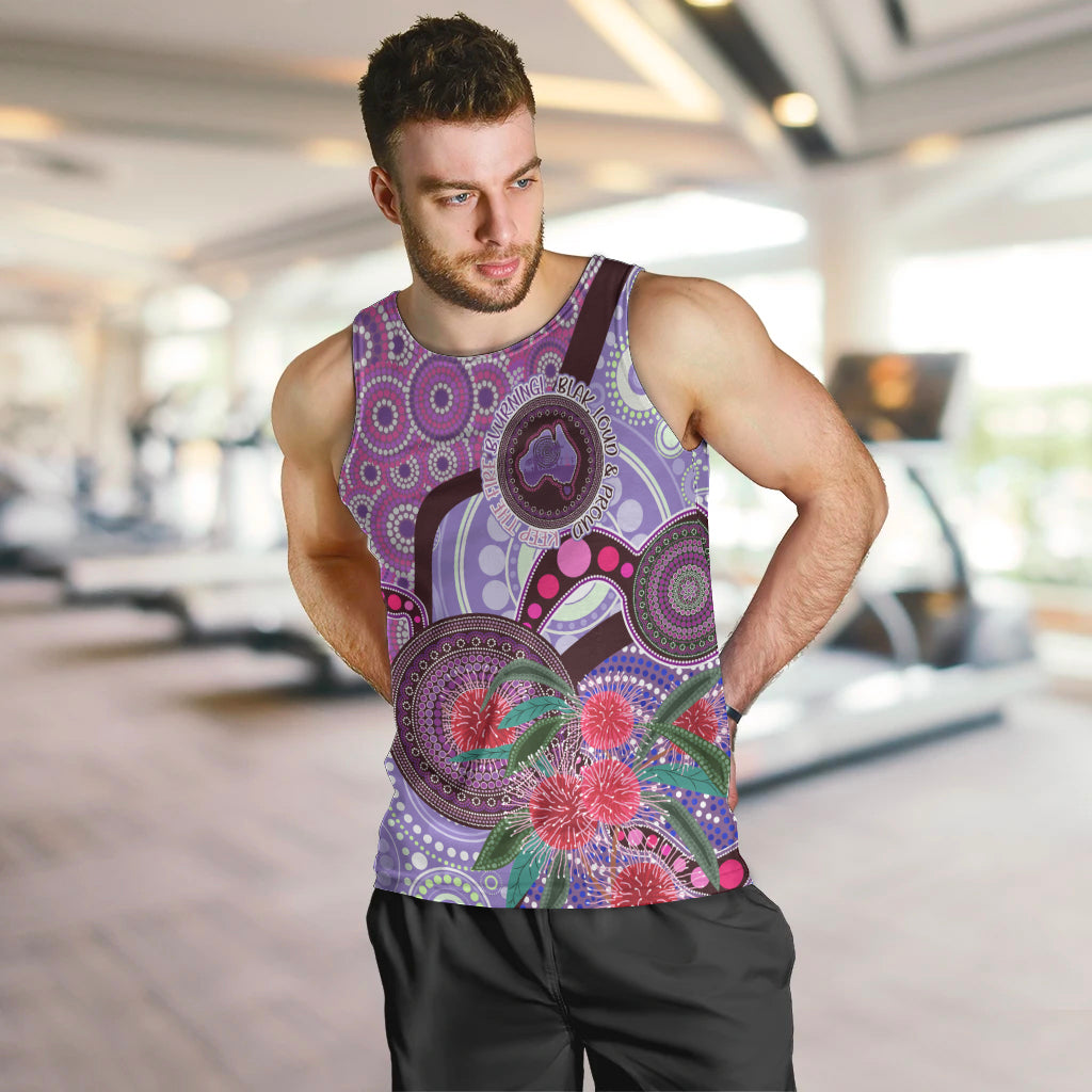 Personalised Australia NAIDOC 2024 Men Tank Top Keep the Fire Burning Hakea Flowers