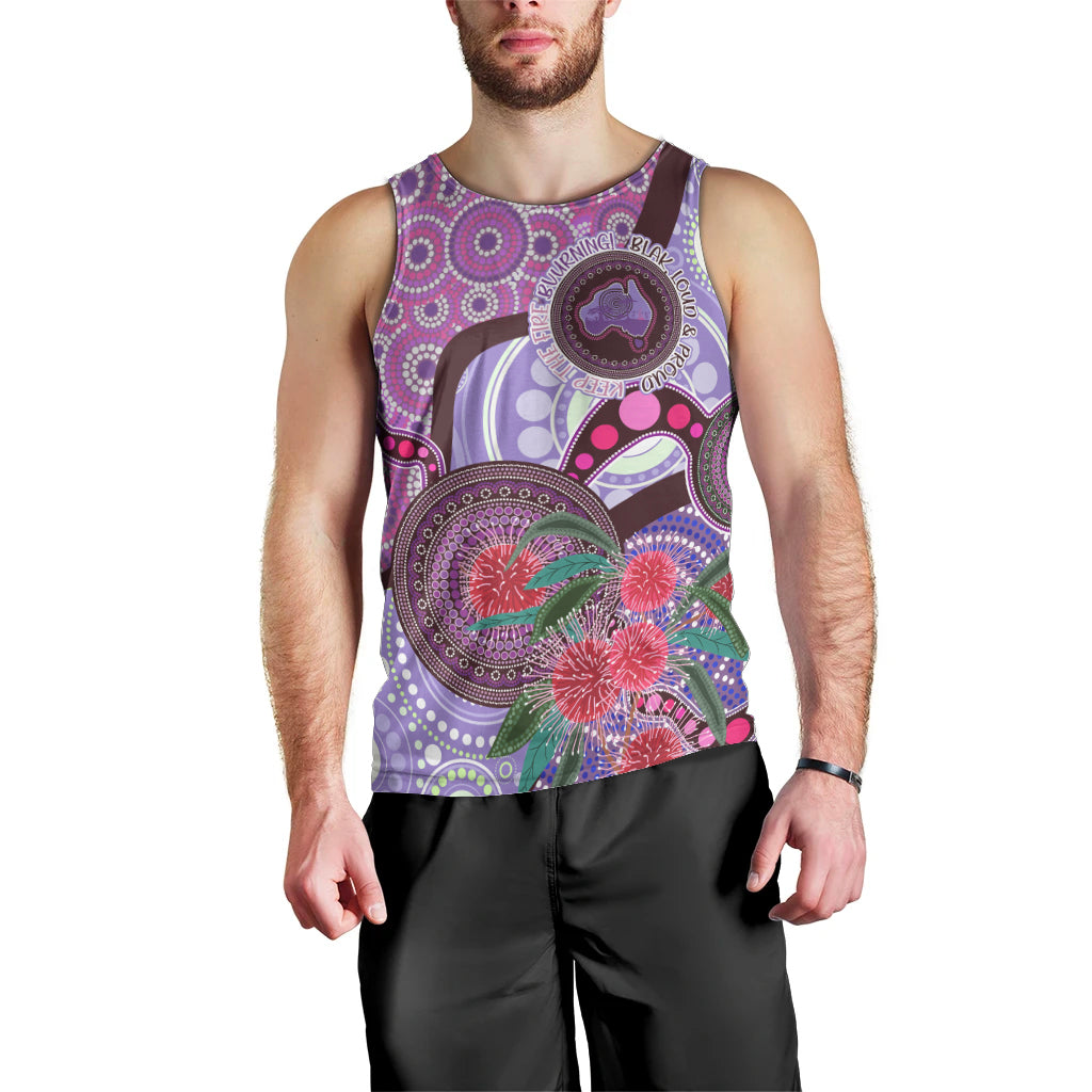 Personalised Australia NAIDOC 2024 Men Tank Top Keep the Fire Burning Hakea Flowers