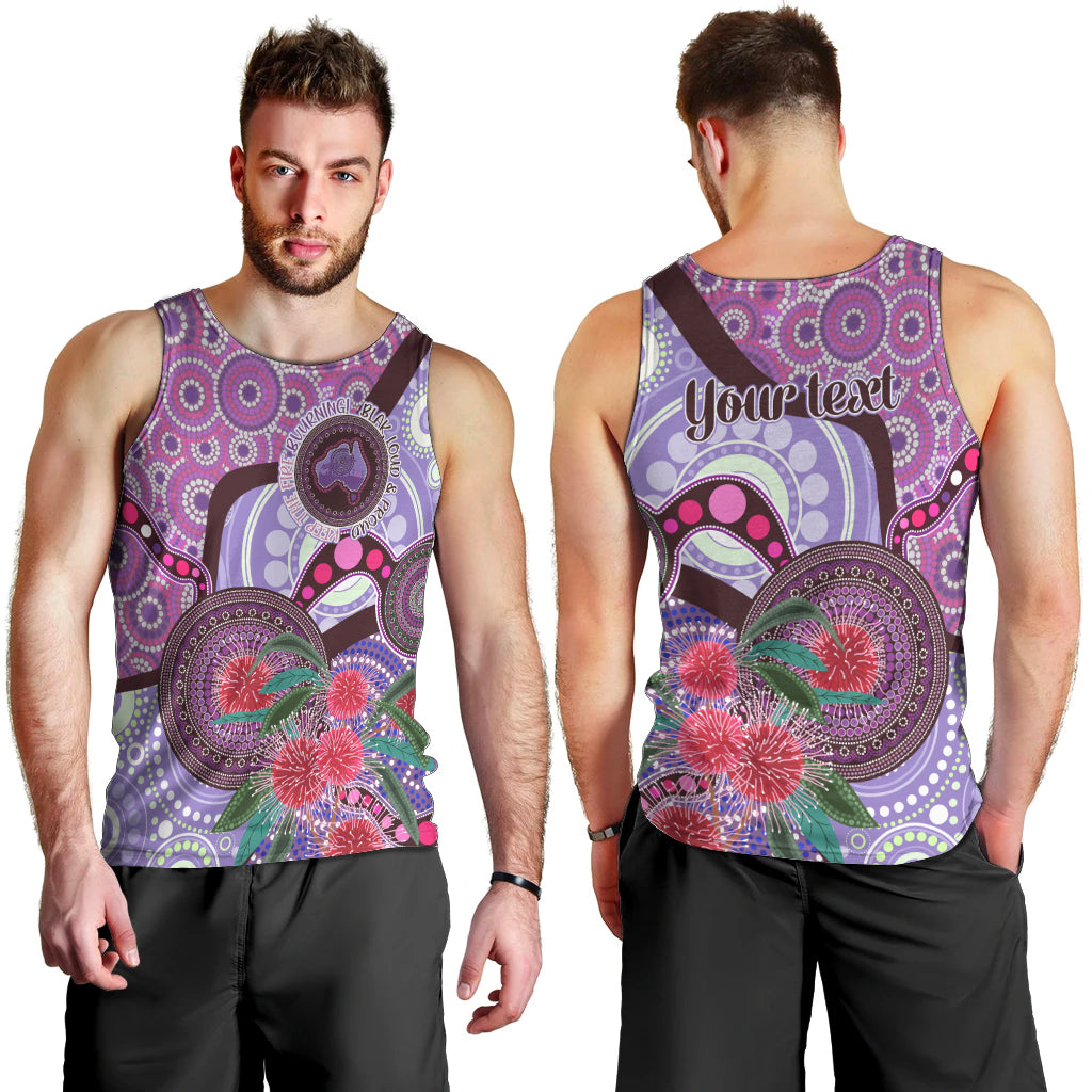 Personalised Australia NAIDOC 2024 Men Tank Top Keep the Fire Burning Hakea Flowers