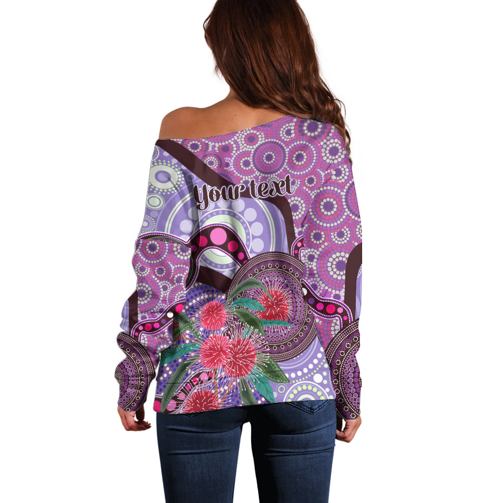 Personalised Australia NAIDOC 2024 Off Shoulder Sweater Keep the Fire Burning Hakea Flowers