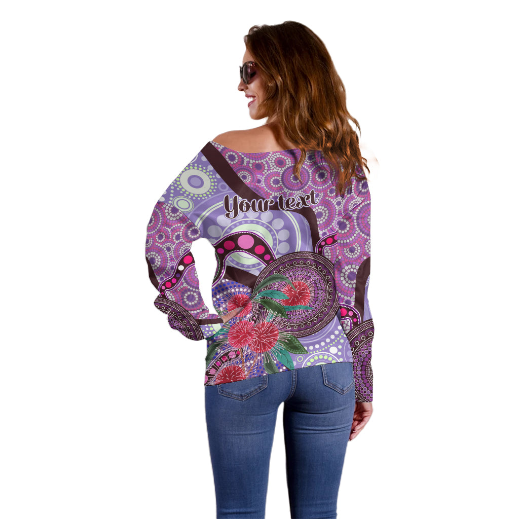 Personalised Australia NAIDOC 2024 Off Shoulder Sweater Keep the Fire Burning Hakea Flowers