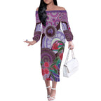 Personalised Australia NAIDOC 2024 Off The Shoulder Long Sleeve Dress Keep the Fire Burning Hakea Flowers