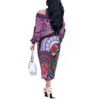Personalised Australia NAIDOC 2024 Off The Shoulder Long Sleeve Dress Keep the Fire Burning Hakea Flowers