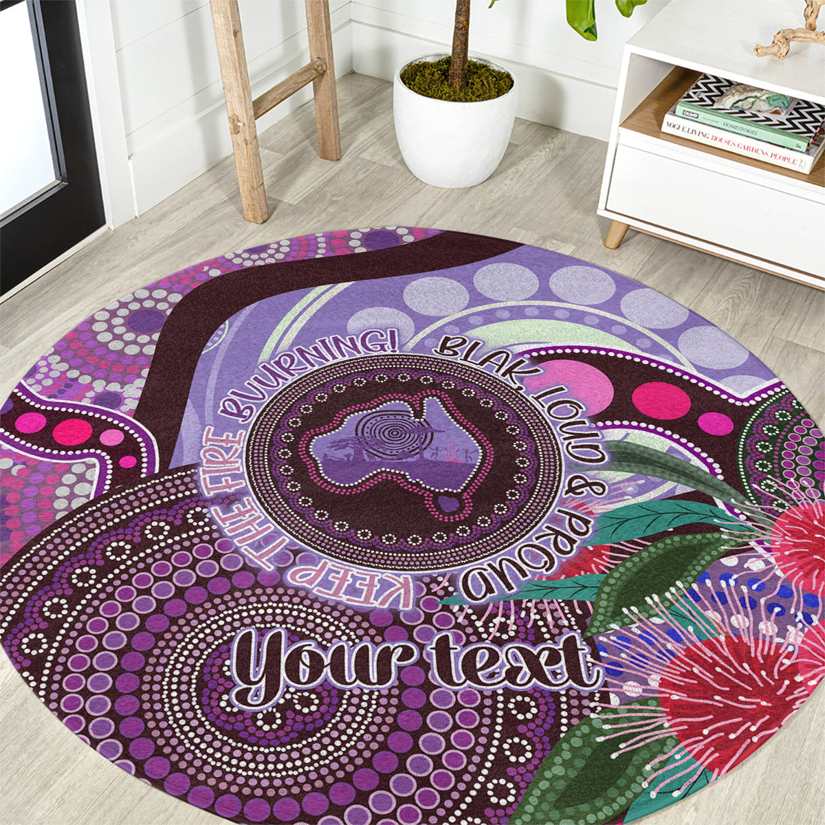 Personalised Australia NAIDOC 2024 Round Carpet Keep the Fire Burning Hakea Flowers