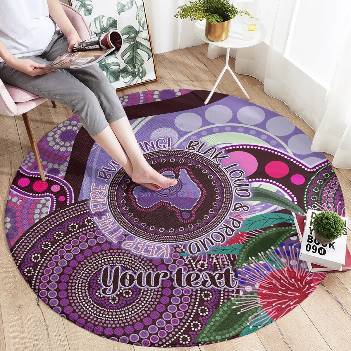 Personalised Australia NAIDOC 2024 Round Carpet Keep the Fire Burning Hakea Flowers