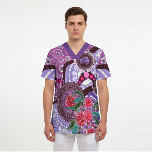 Personalised Australia NAIDOC 2024 Scrub Top Keep the Fire Burning Hakea Flowers - Aussie Hoodie