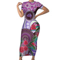 Personalised Australia NAIDOC 2024 Short Sleeve Bodycon Dress Keep the Fire Burning Hakea Flowers