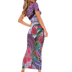 Personalised Australia NAIDOC 2024 Short Sleeve Bodycon Dress Keep the Fire Burning Hakea Flowers
