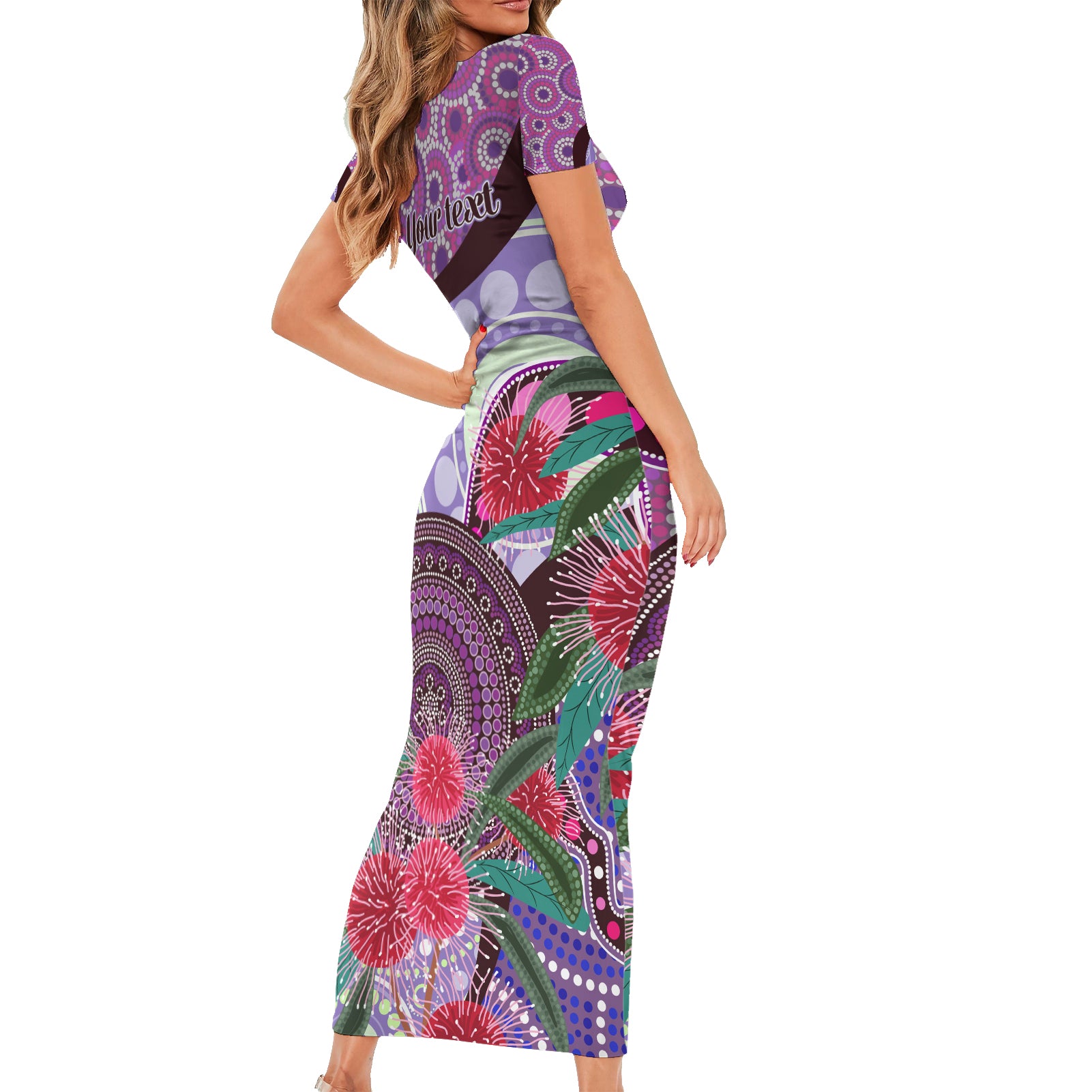 Personalised Australia NAIDOC 2024 Short Sleeve Bodycon Dress Keep the Fire Burning Hakea Flowers