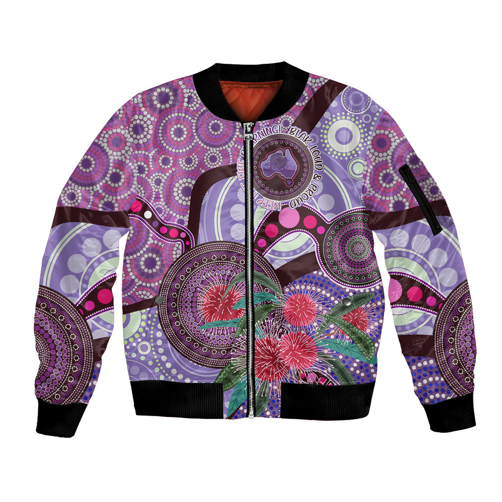 Personalised Australia NAIDOC 2024 Sleeve Zip Bomber Jacket Keep the Fire Burning Hakea Flowers