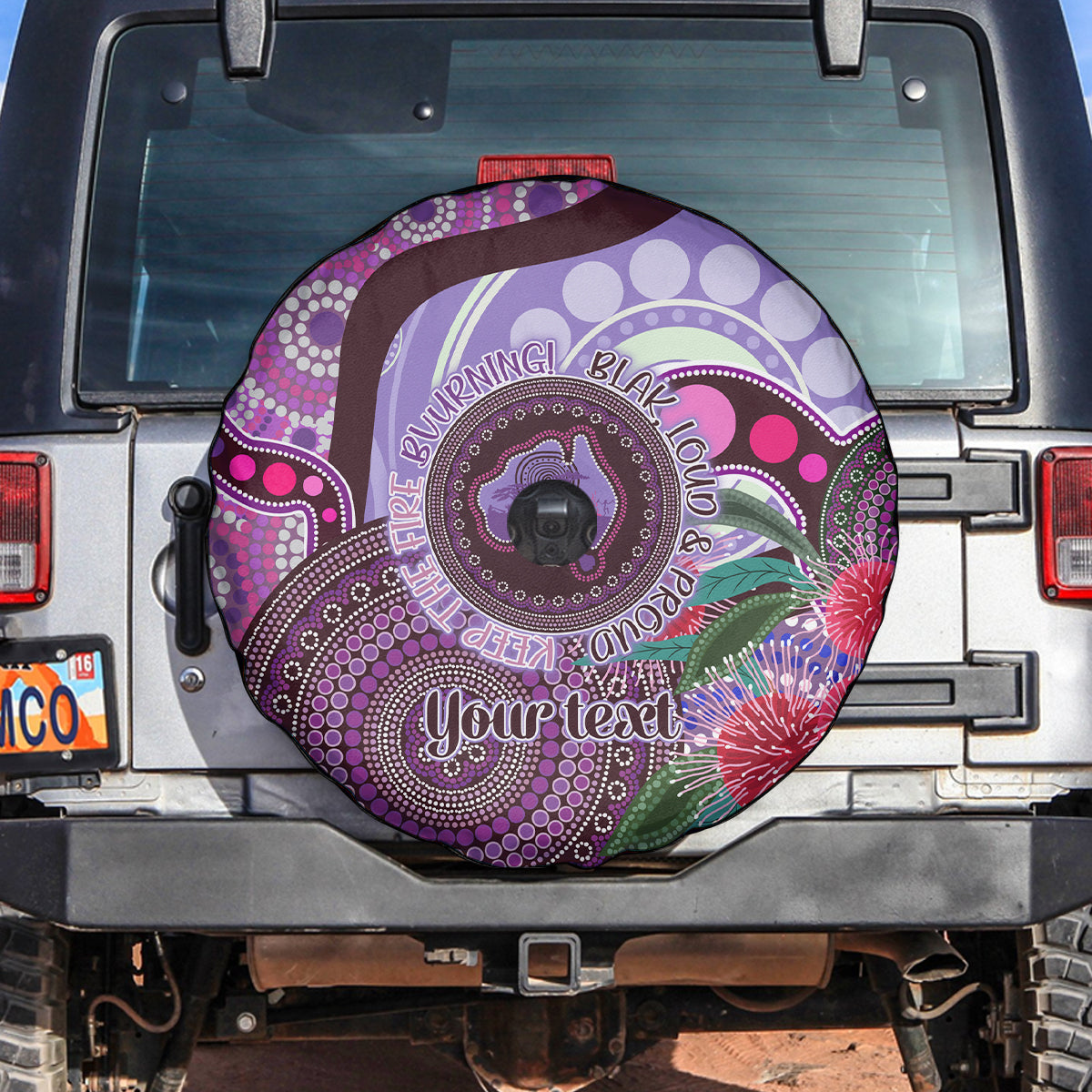 Personalised Australia NAIDOC 2024 Spare Tire Cover Keep the Fire Burning Hakea Flowers