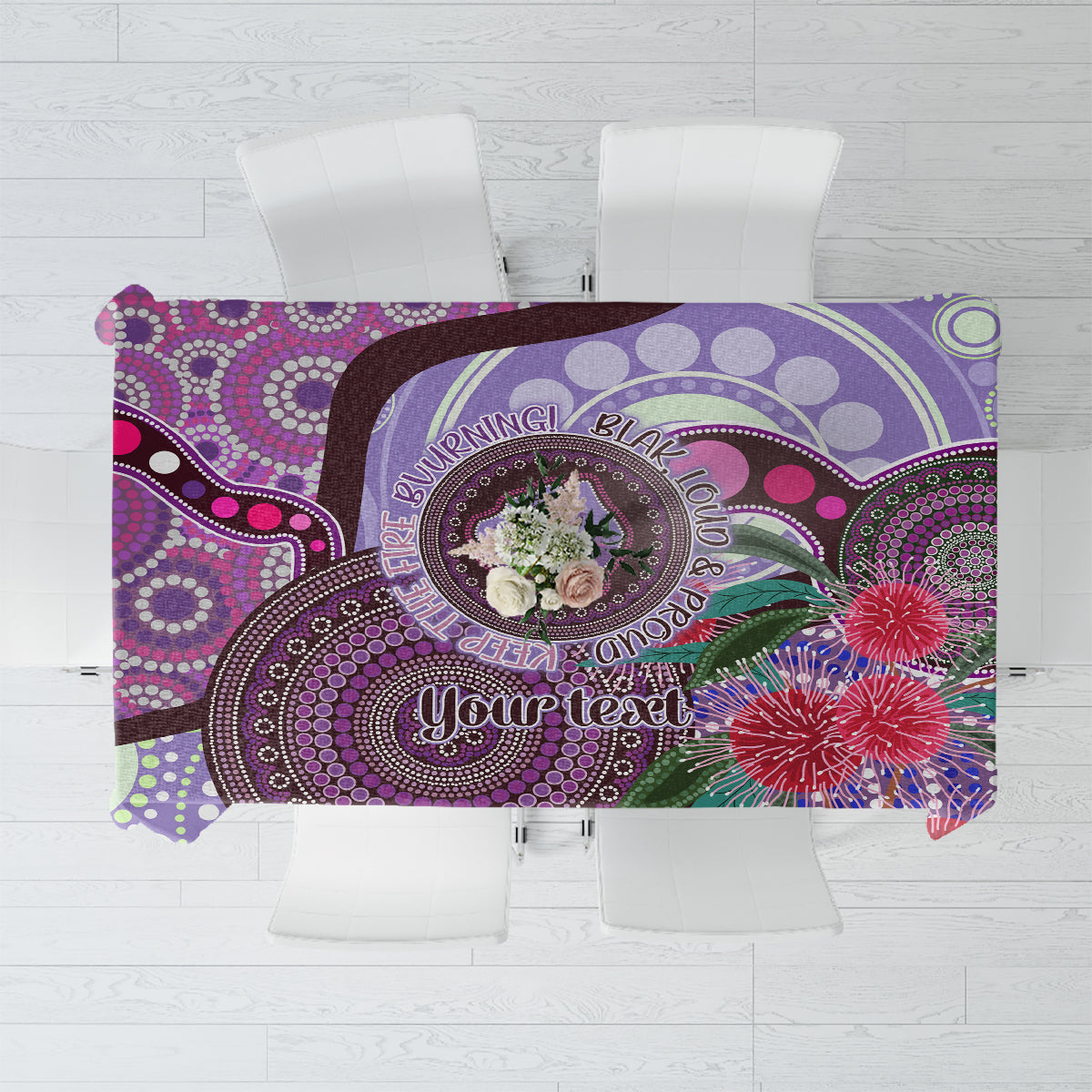 Personalised Australia NAIDOC 2024 Tablecloth Keep the Fire Burning Hakea Flowers