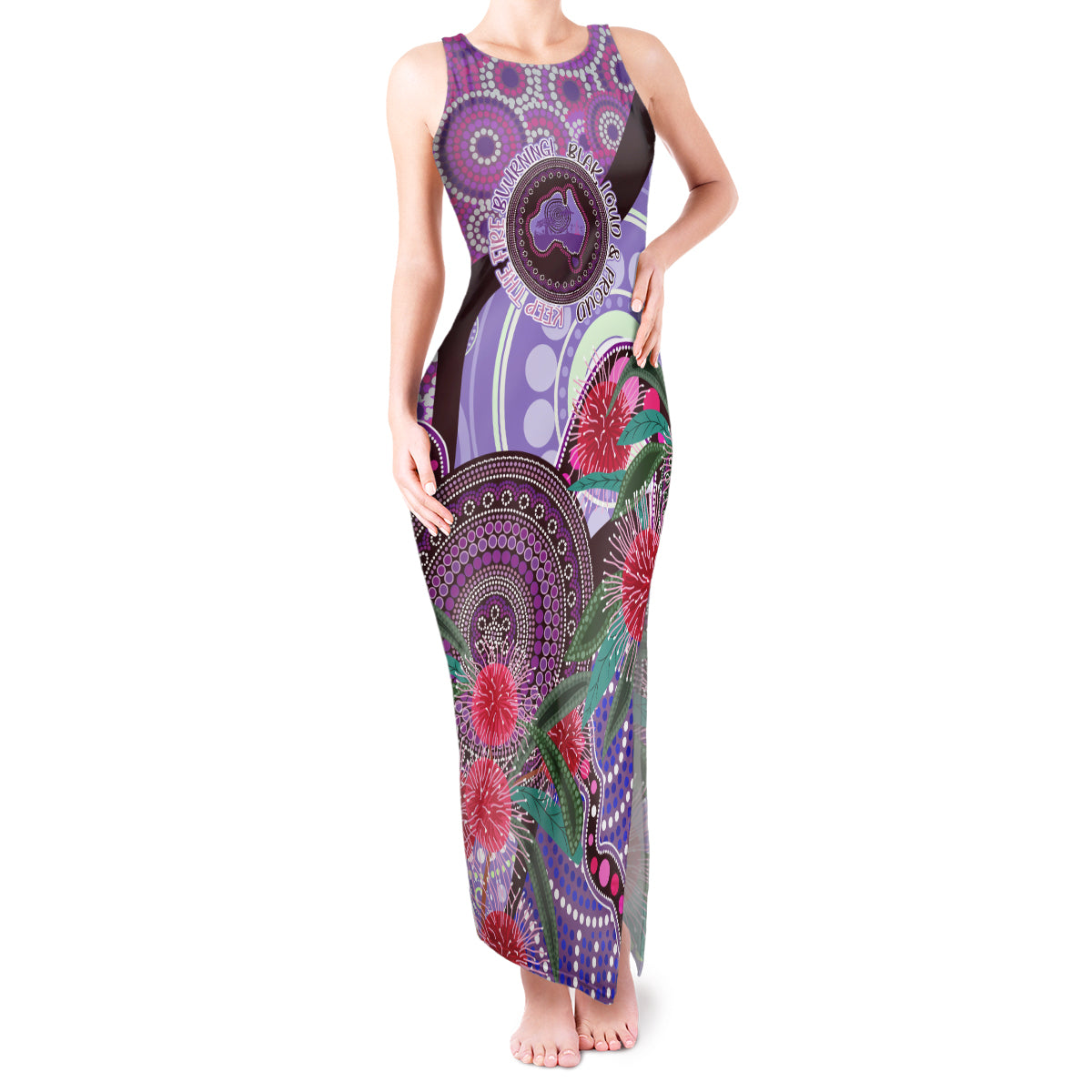 Personalised Australia NAIDOC 2024 Tank Maxi Dress Keep the Fire Burning Hakea Flowers