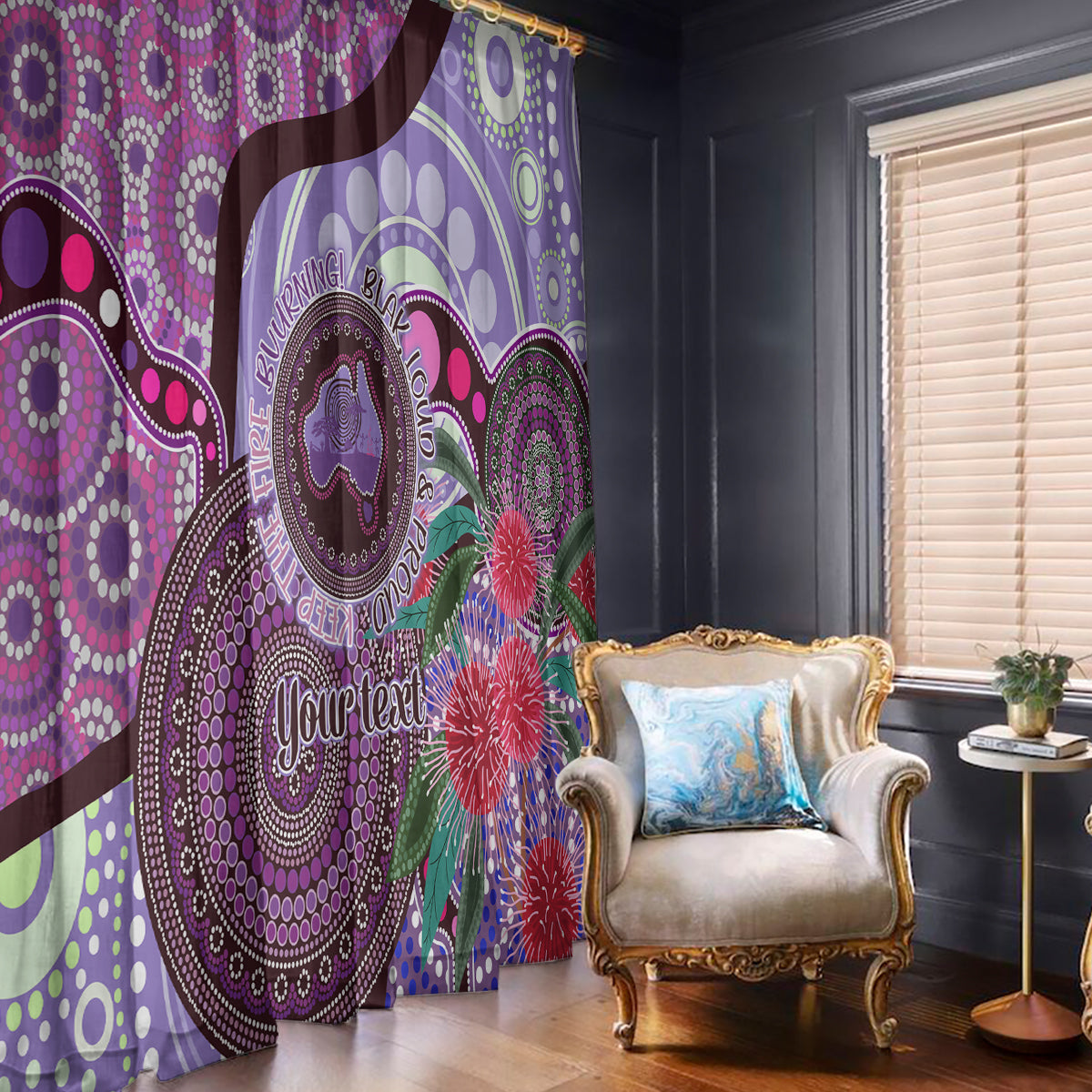 Personalised Australia NAIDOC 2024 Window Curtain Keep the Fire Burning Hakea Flowers