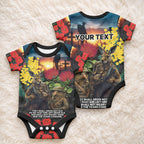 Kangaroo-Kiwi Soldier ANZAC Personalised Baby Onesie Golden Wattle and Pohutukawa Flowers