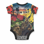Kangaroo-Kiwi Soldier ANZAC Personalised Baby Onesie Golden Wattle and Pohutukawa Flowers