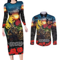 Kangaroo-Kiwi Soldier ANZAC Personalised Couples Matching Long Sleeve Bodycon Dress and Long Sleeve Button Shirt Golden Wattle and Pohutukawa Flowers