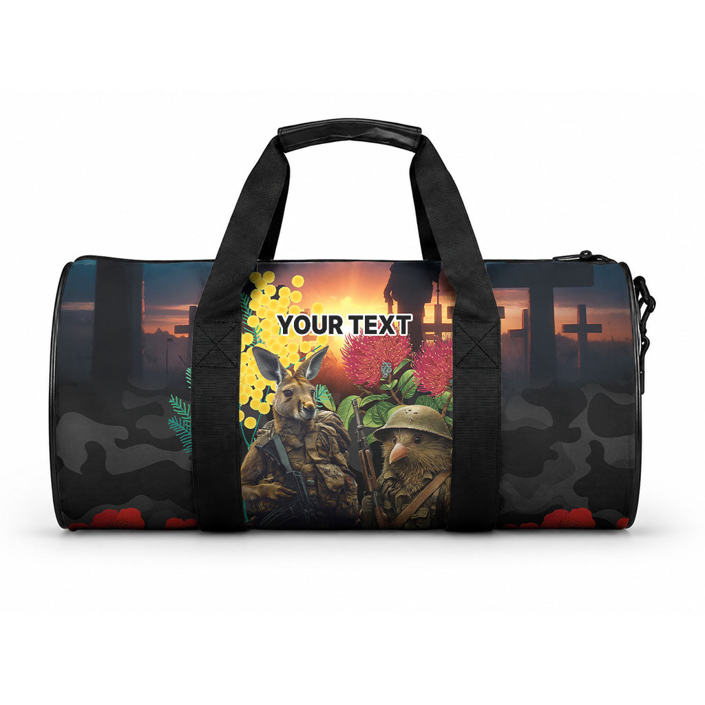 Kangaroo-Kiwi Soldier ANZAC Personalised Duffle Bag Golden Wattle and Pohutukawa Flowers
