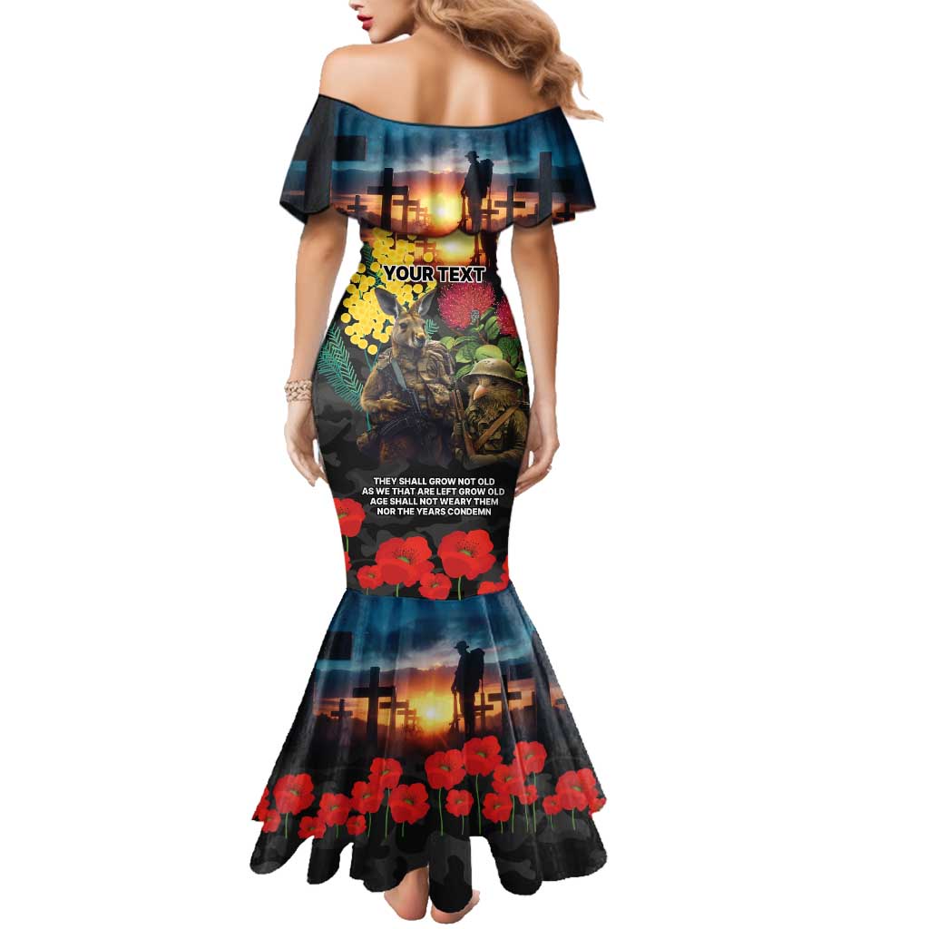 Kangaroo-Kiwi Soldier ANZAC Personalised Family Matching Mermaid Dress and Hawaiian Shirt Golden Wattle and Pohutukawa Flowers