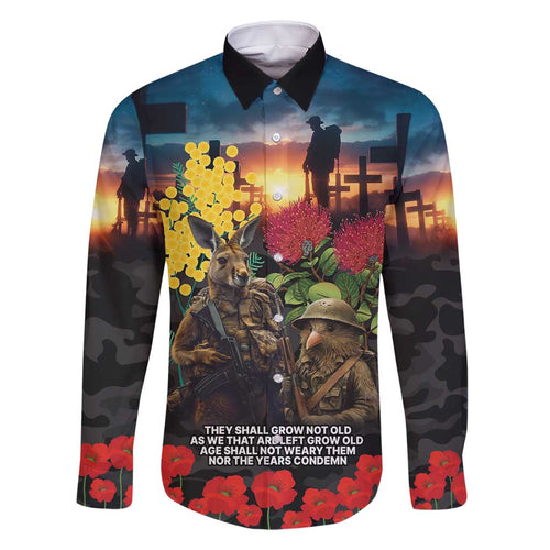 Kangaroo-Kiwi Soldier ANZAC Personalised Family Matching Off Shoulder Short Dress and Hawaiian Shirt Golden Wattle and Pohutukawa Flowers