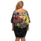 Kangaroo-Kiwi Soldier ANZAC Personalised Family Matching Off Shoulder Short Dress and Hawaiian Shirt Golden Wattle and Pohutukawa Flowers