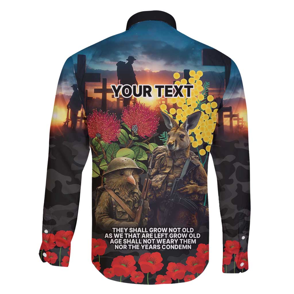Kangaroo-Kiwi Soldier ANZAC Personalised Family Matching Puletasi and Hawaiian Shirt Golden Wattle and Pohutukawa Flowers